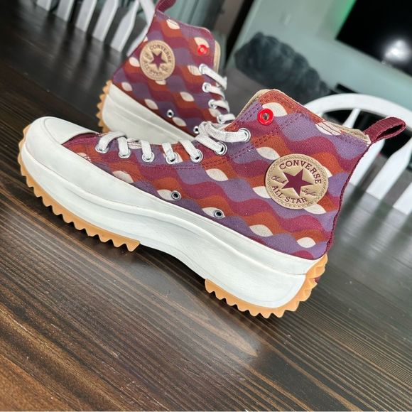 Converse Shoes - Converse Run Star Platform High Dark Beetroot Red Print Sneakers